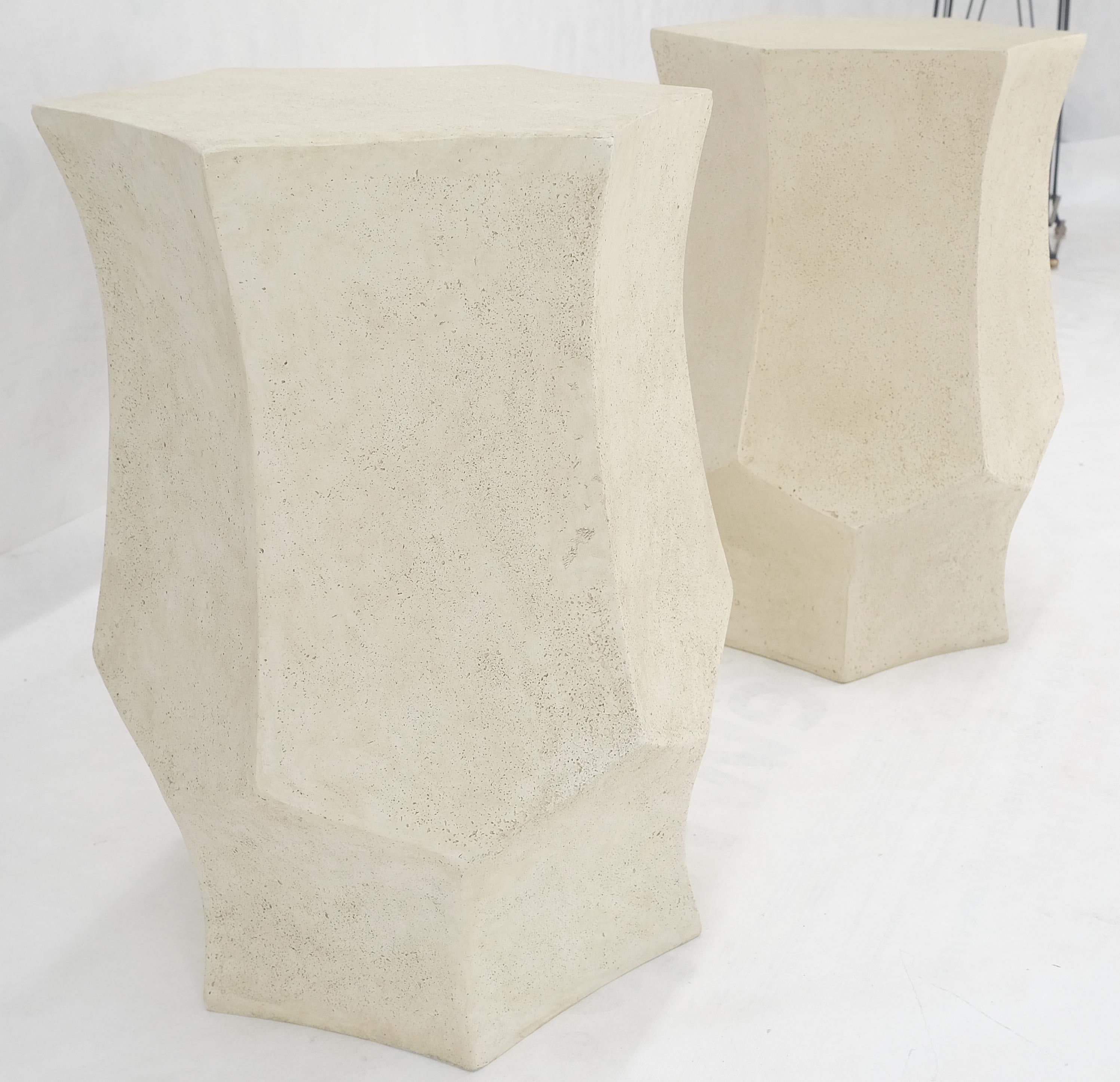 20th Century Pair Hexagon Stomp Shape Faux Travertine End Side Table Stands MINT! For Sale
