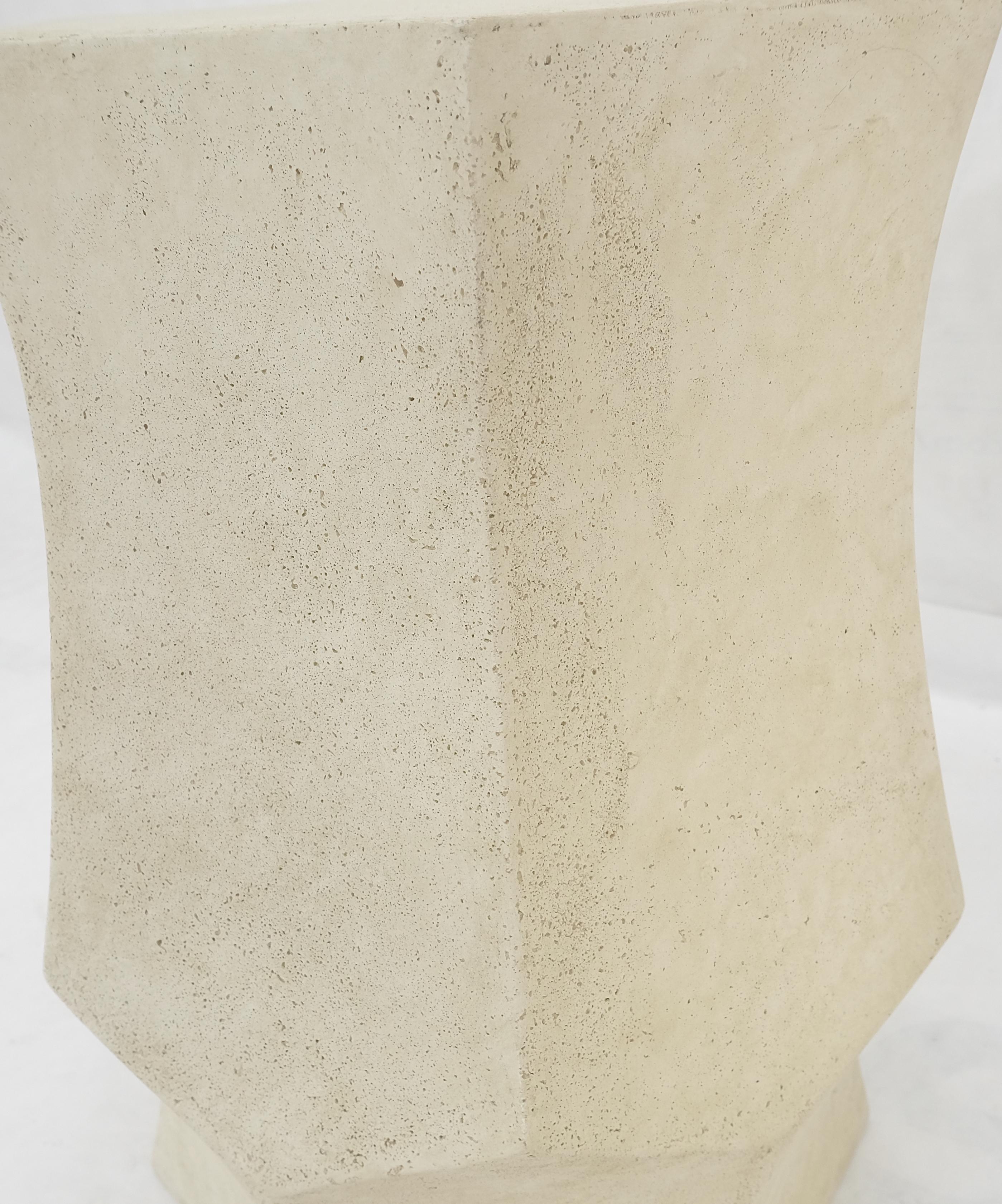 Pair Hexagon Stomp Shape Faux Travertine End Side Table Stands MINT! For Sale 1