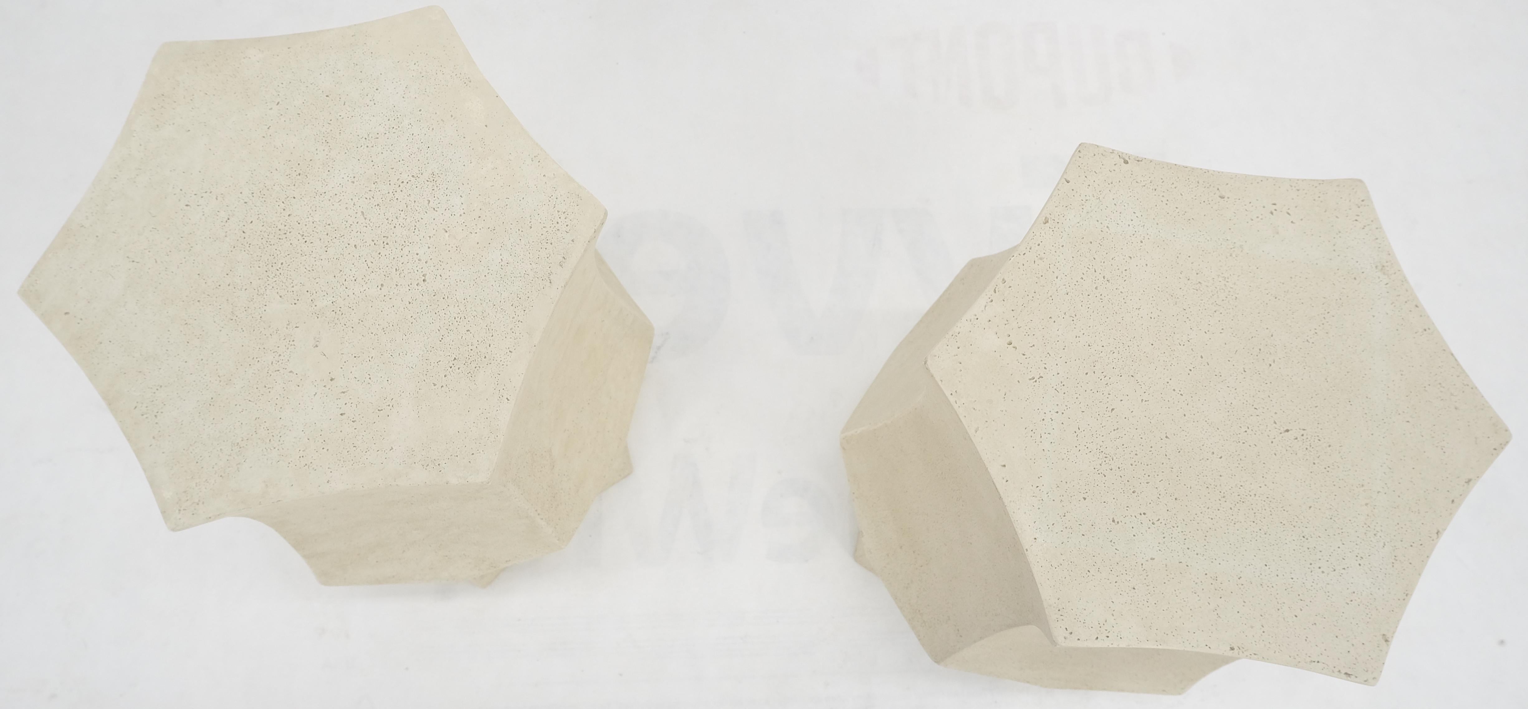 Pair Hexagon Stomp Shape Faux Travertine End Side Table Stands MINT! For Sale 2
