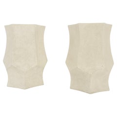 Paar Sechseck Stomp Form Faux Travertin Ende Beistelltisch Ständer MINT!