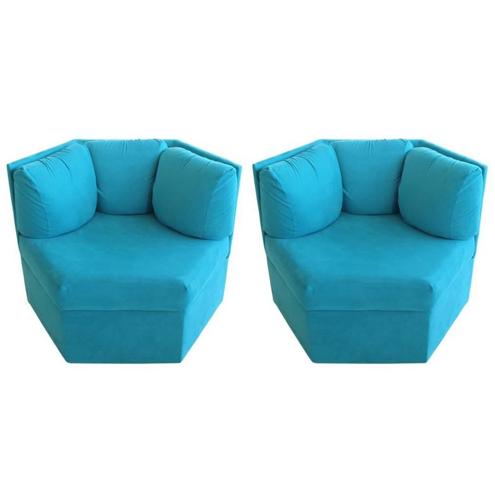 Pair Hexagonal Swivel Chairs by Milo Baughman for Thayer Coggin