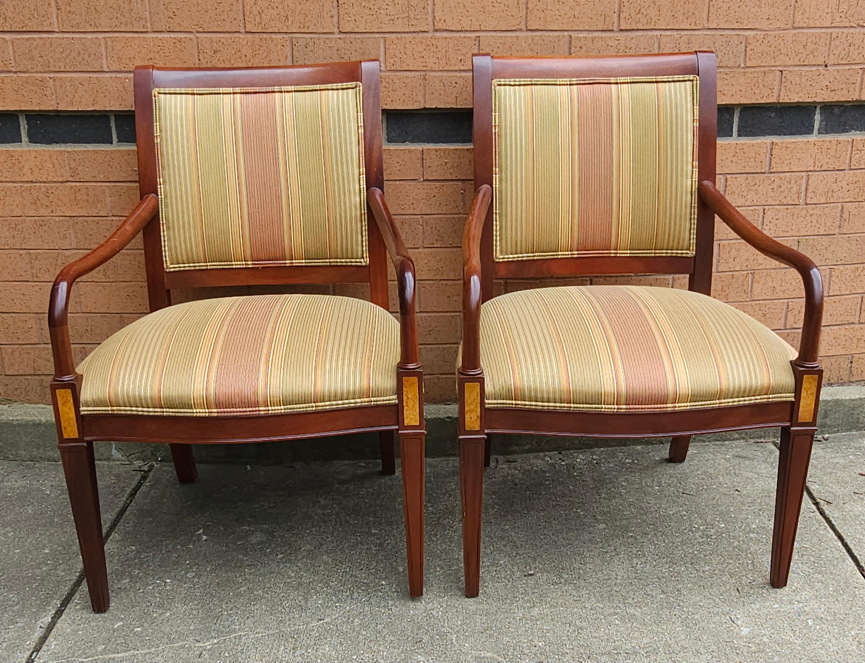 Other Pair Hickory Chair Federal Style Mahogany & Inlay Upholstered Mahogany Armchairs For Sale