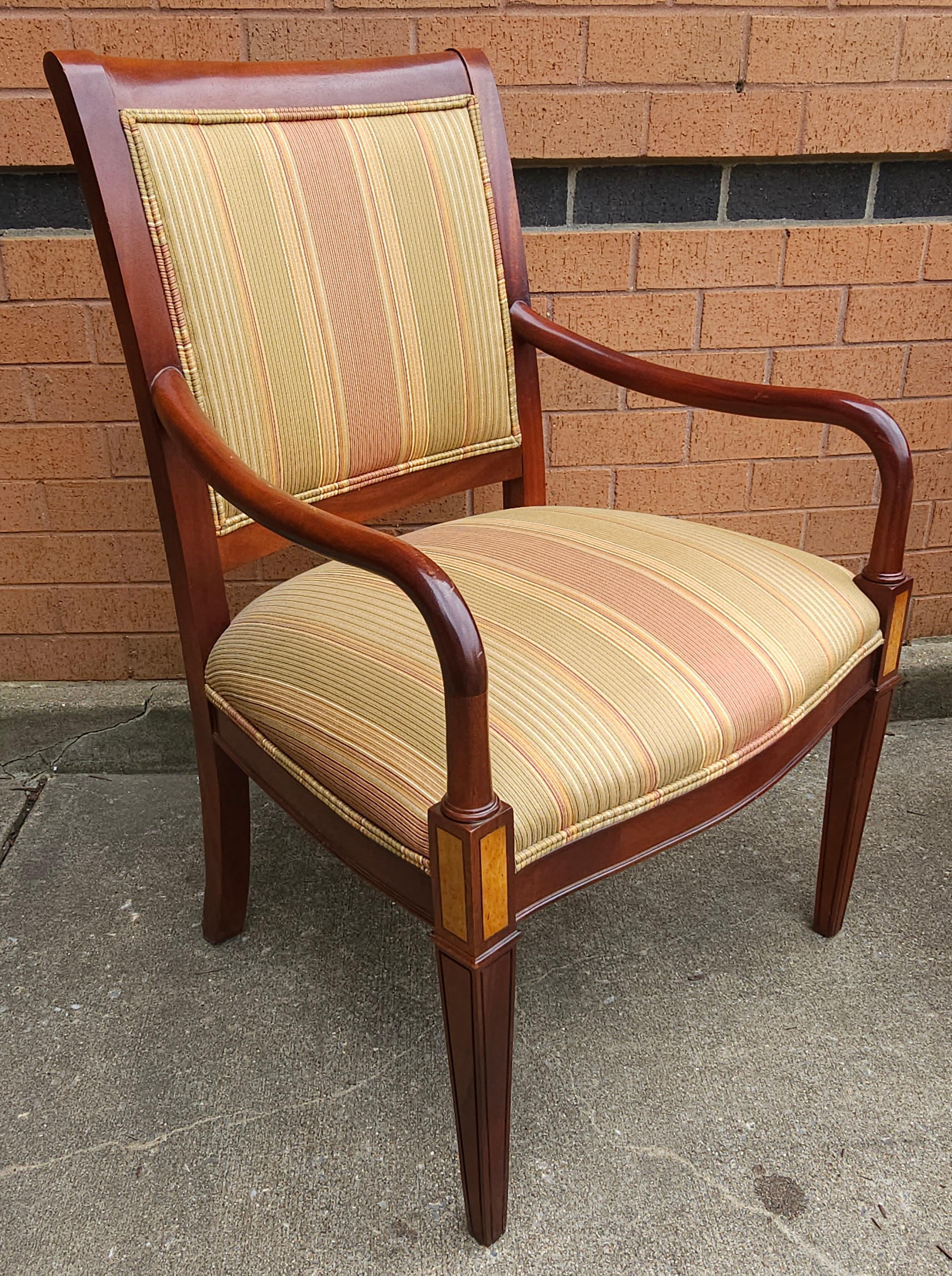 Upholstery Pair Hickory Chair Federal Style Mahogany & Inlay Upholstered Mahogany Armchairs For Sale