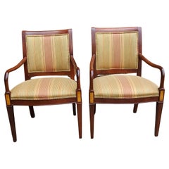 Retro Pair Hickory Chair Federal Style Mahogany & Inlay Upholstered Mahogany Armchairs