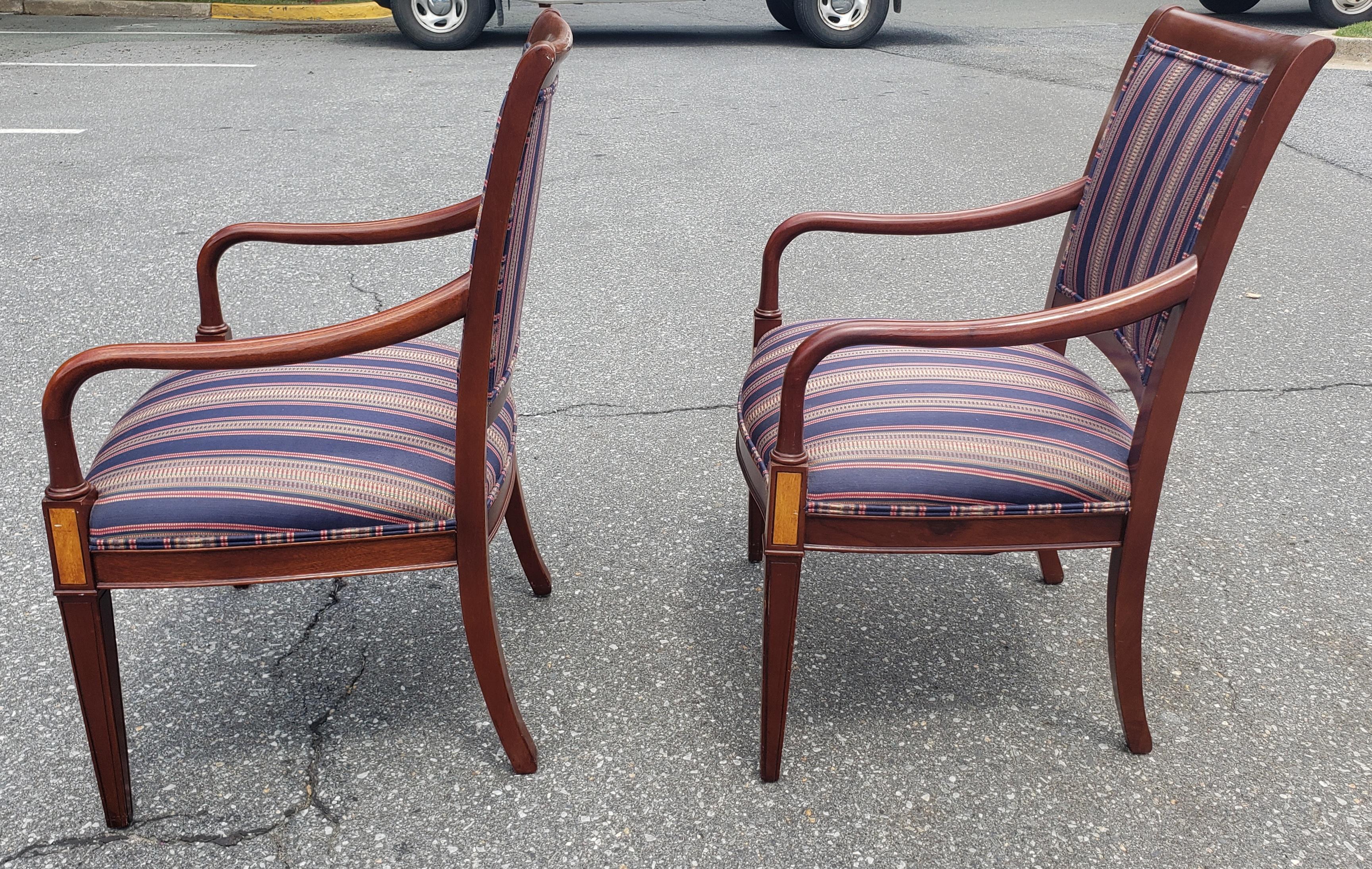 Pair Hickory Chair Federal Style Upholstered Mahogany Armchairs 1