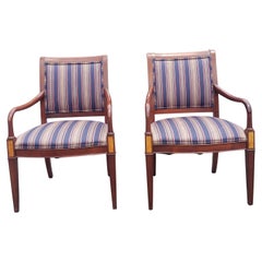 Pair Hickory Chair Federal Style Upholstered Mahogany Armchairs