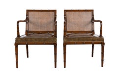 Paar Hickory Stuhl Hollywood Regency Caned Stühle