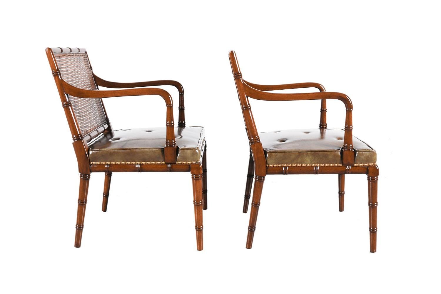 American Pair Hickory Chair Hollywood Regency Caned Chairs 