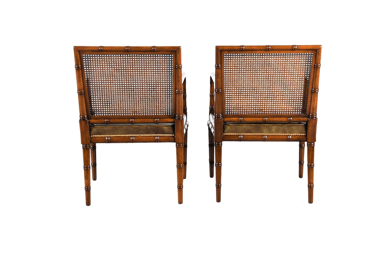 Pair Hickory Chair Hollywood Regency Caned Chairs  In Good Condition In Baltimore, MD