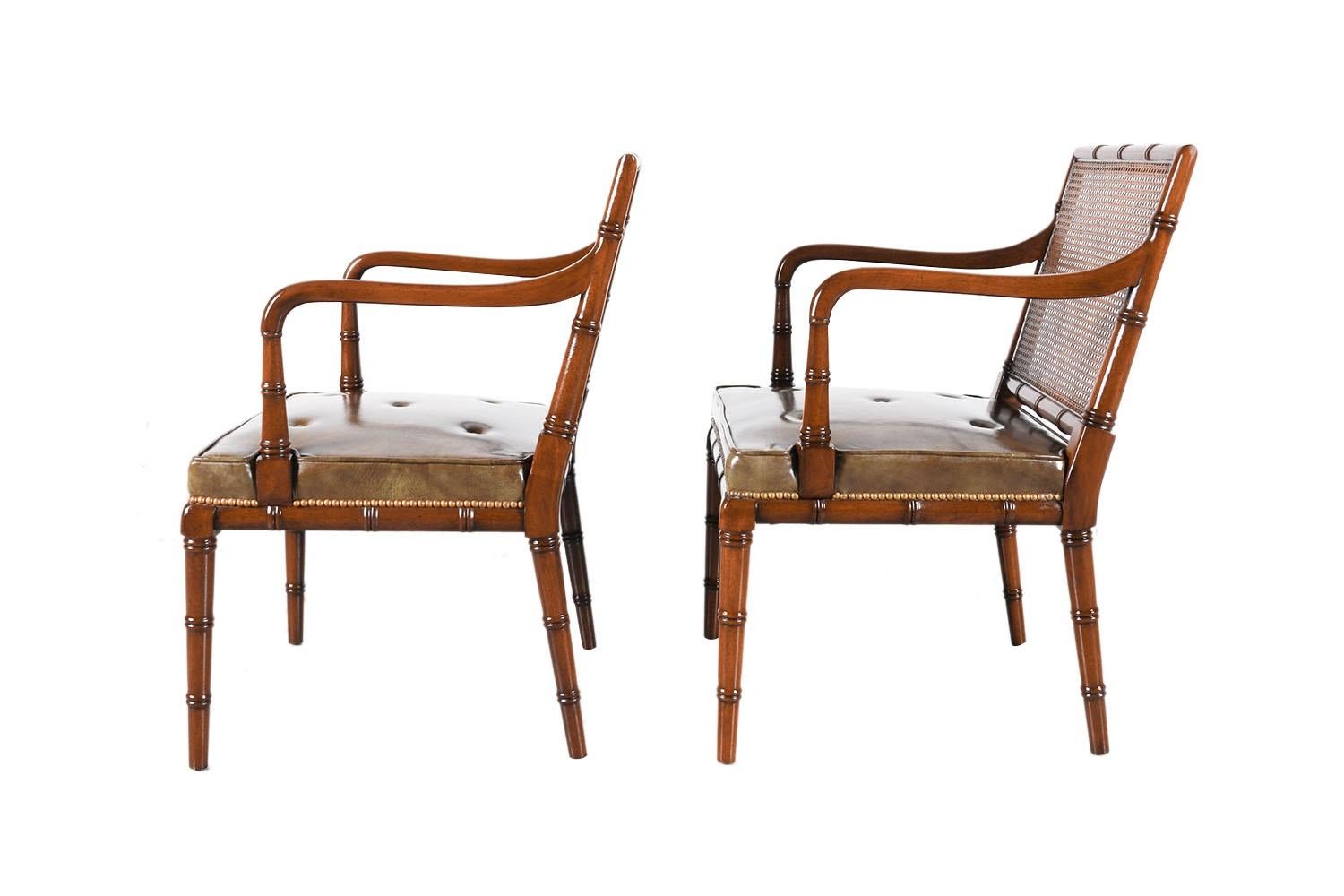 Mid-20th Century Pair Hickory Chair Hollywood Regency Caned Chairs 