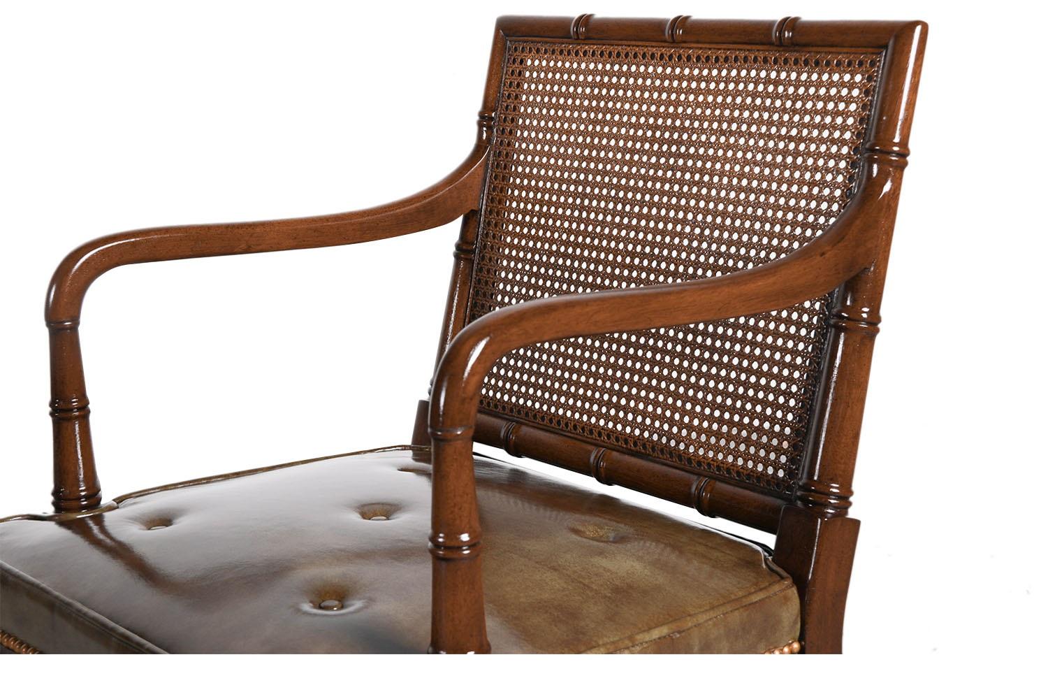 Faux Leather Pair Hickory Chair Hollywood Regency Caned Chairs