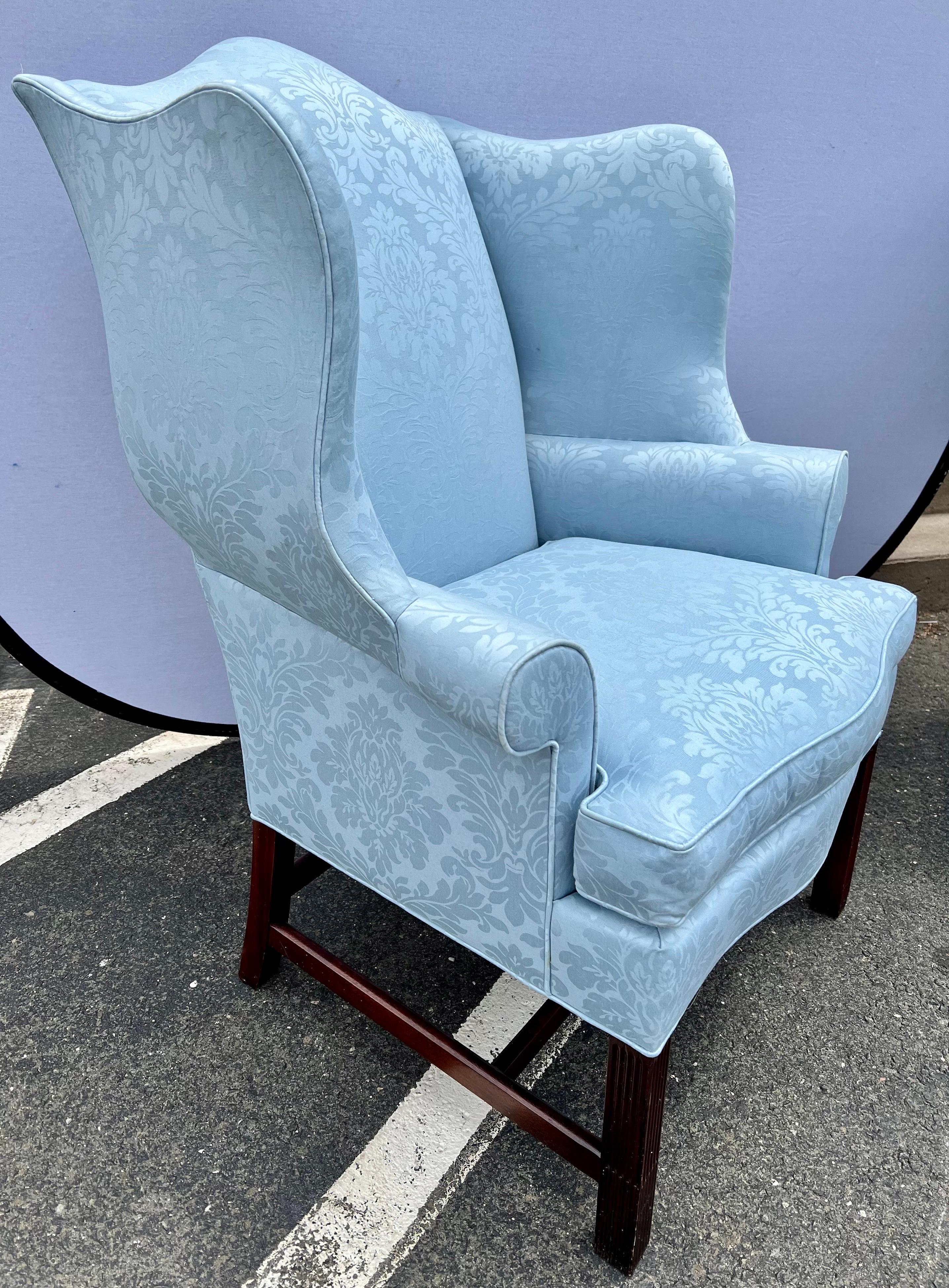 Pair Hickory Grand Wingback Reading Chairs with Tiffany Blue Upholstery 3