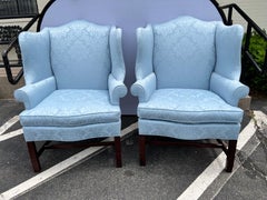 Pair Hickory Grand Wingback Reading Chairs with Tiffany Blue Upholstery