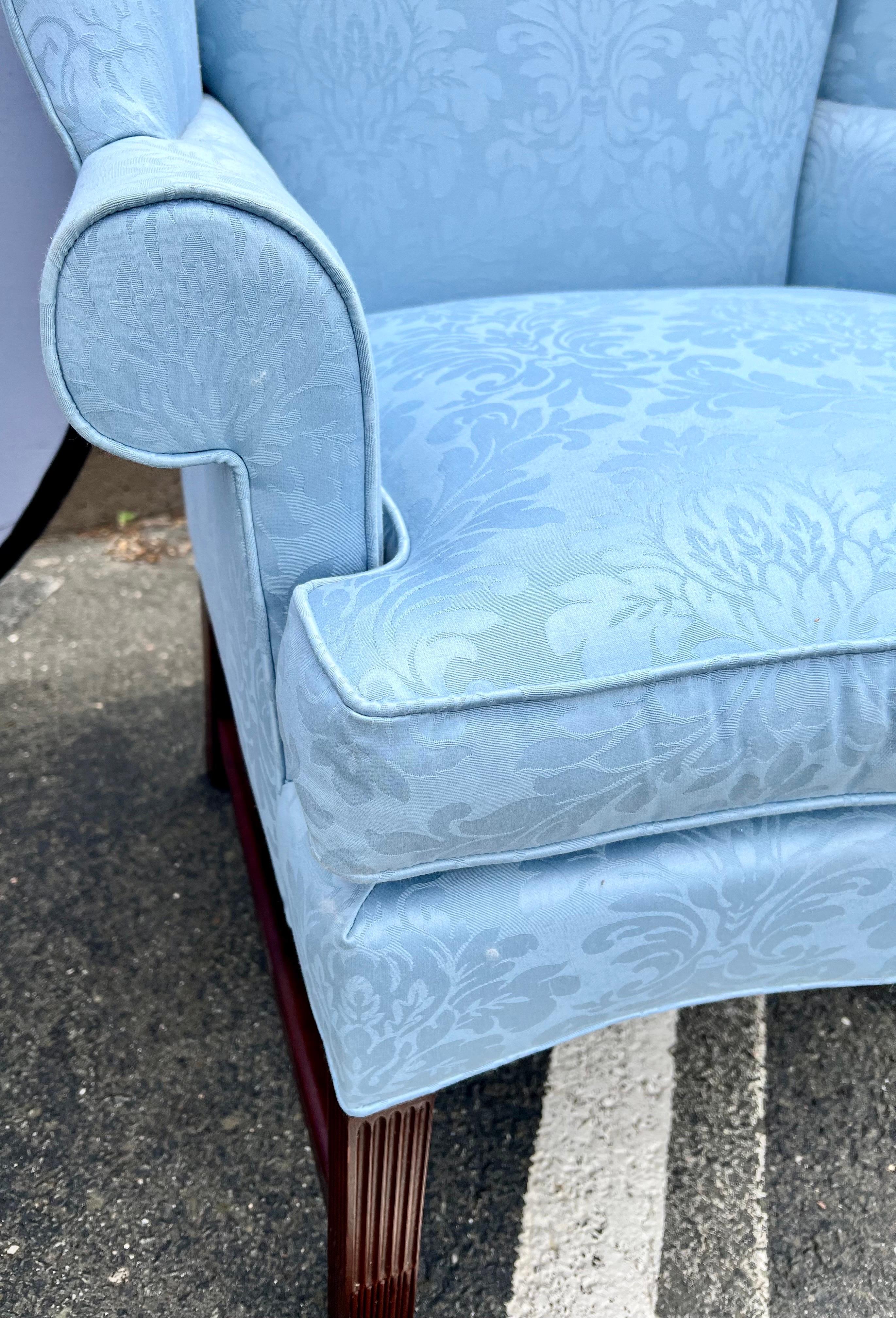 Pair Hickory Grand Wingback Reading Chairs with Tiffany Blue Upholstery 2