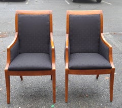 Pair Hickory White Biedermeier Inspired Maple and Upholstered Armchairs