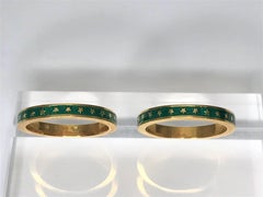 Pair Hidalgo 18KY Green Enamel Rings with "Stars"