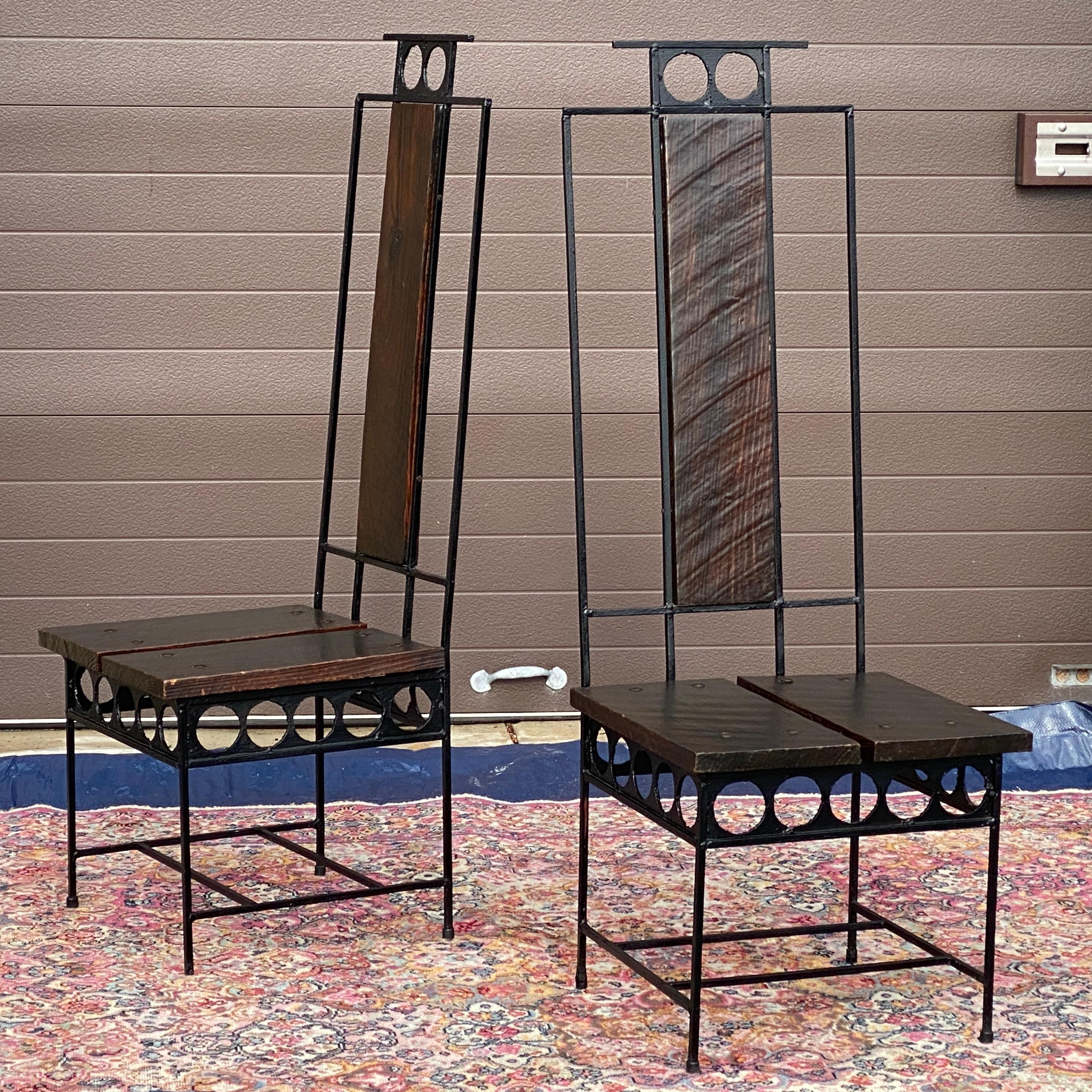 Pair High Back Brutalist Side Chairs by Harry Balmer for Flemington Iron Works For Sale 5