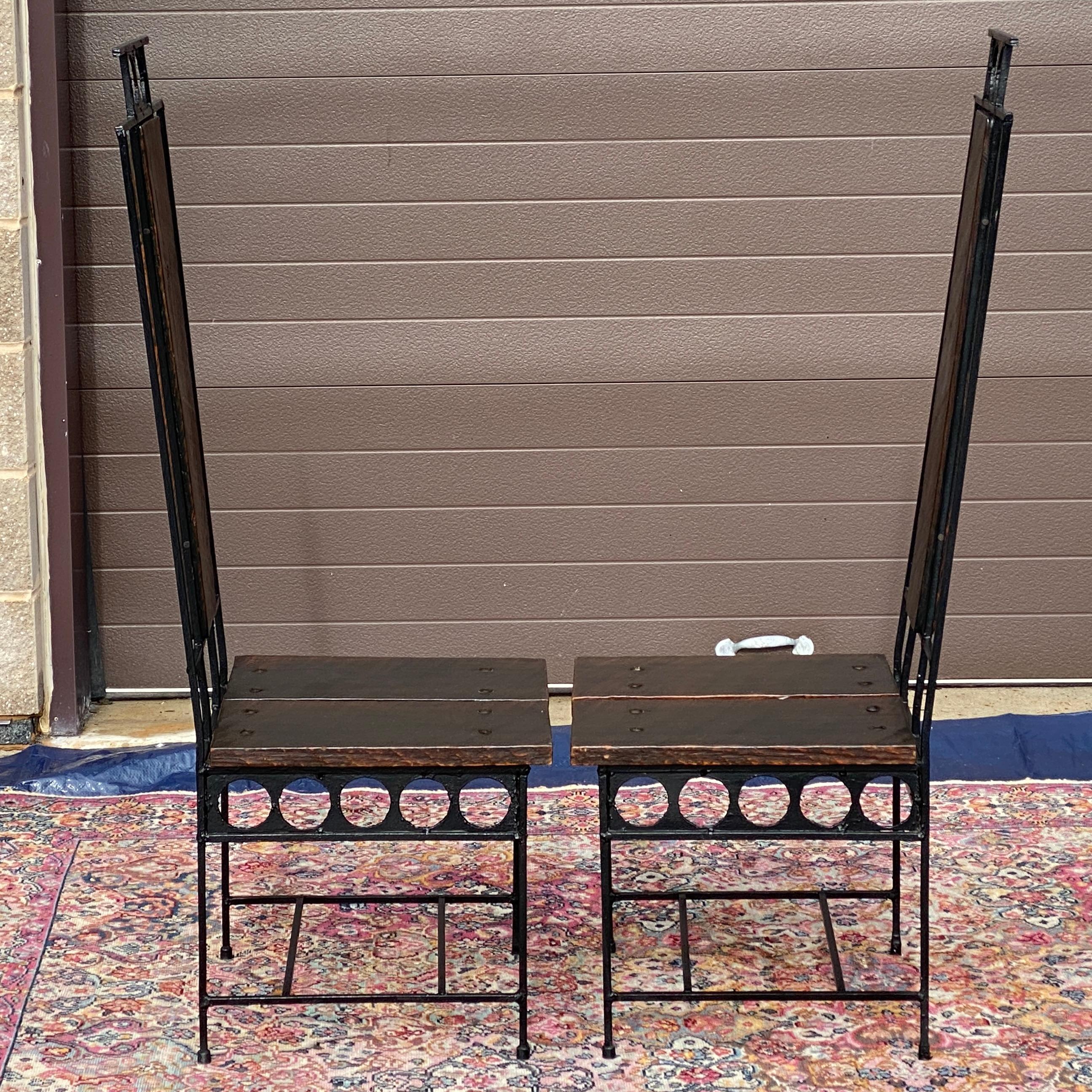 Pair High Back Brutalist Side Chairs by Harry Balmer for Flemington Iron Works For Sale 1