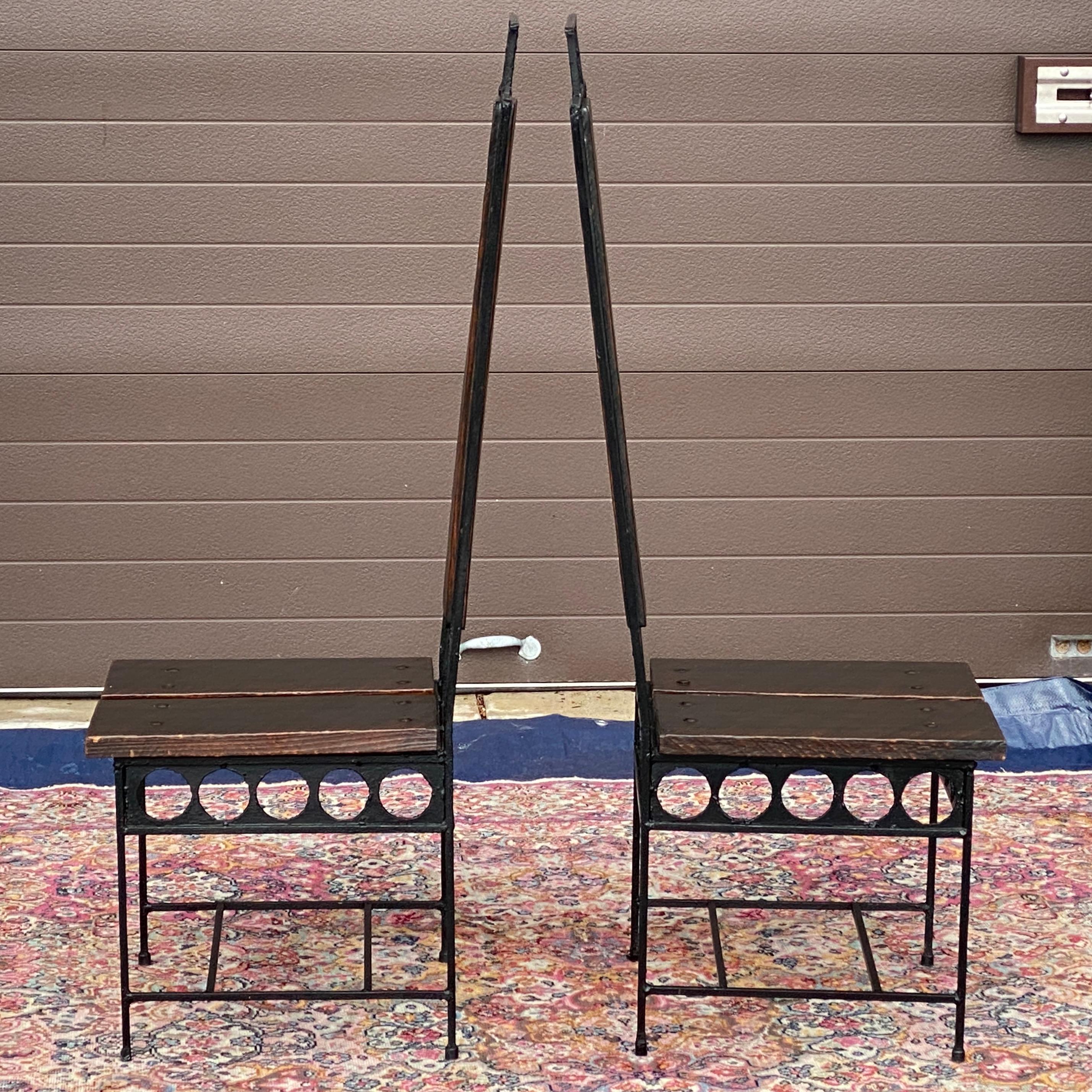 Pair High Back Brutalist Side Chairs by Harry Balmer for Flemington Iron Works For Sale 4