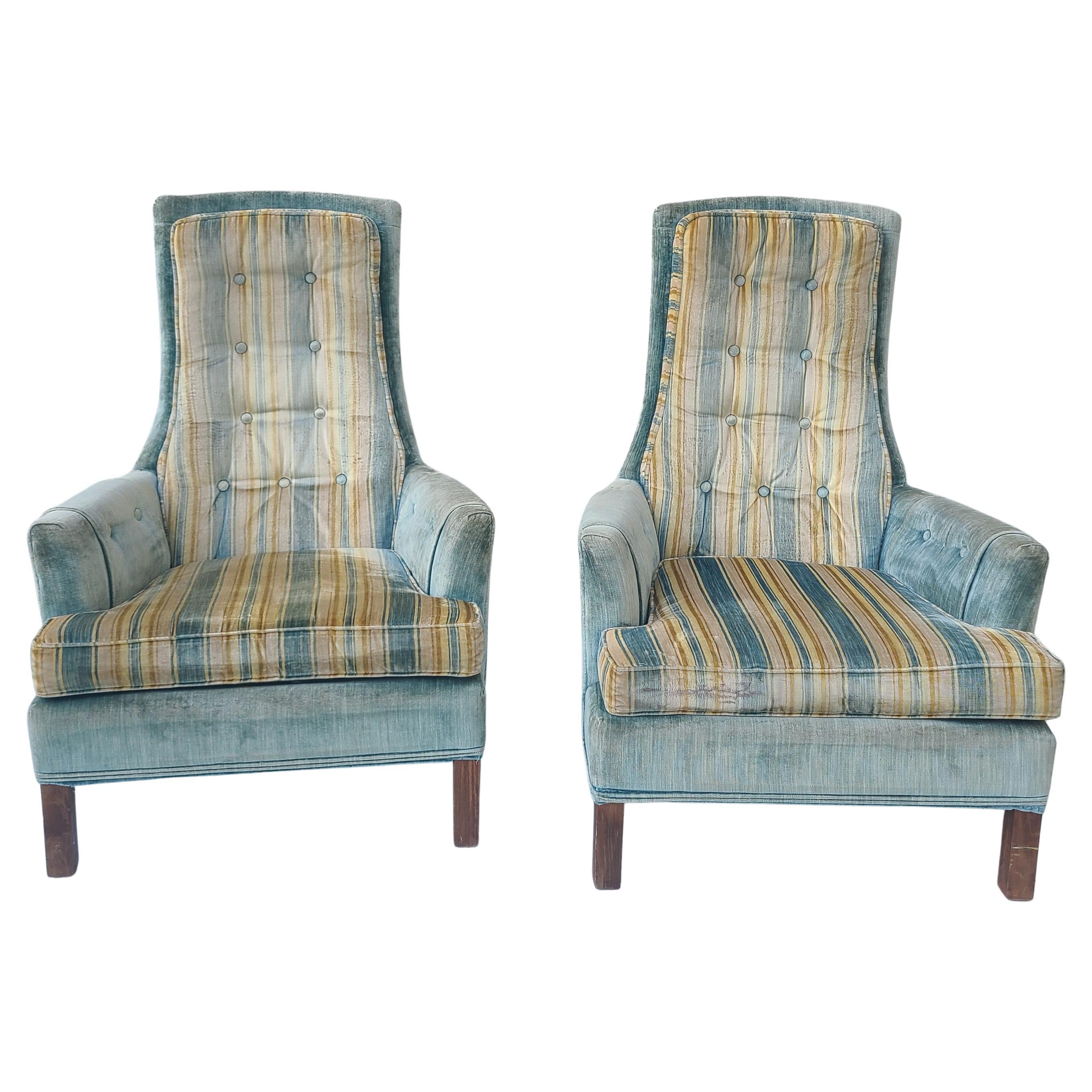 Pair high back lounge chairs by Broyhill.
Unrestored original upholstery.

 