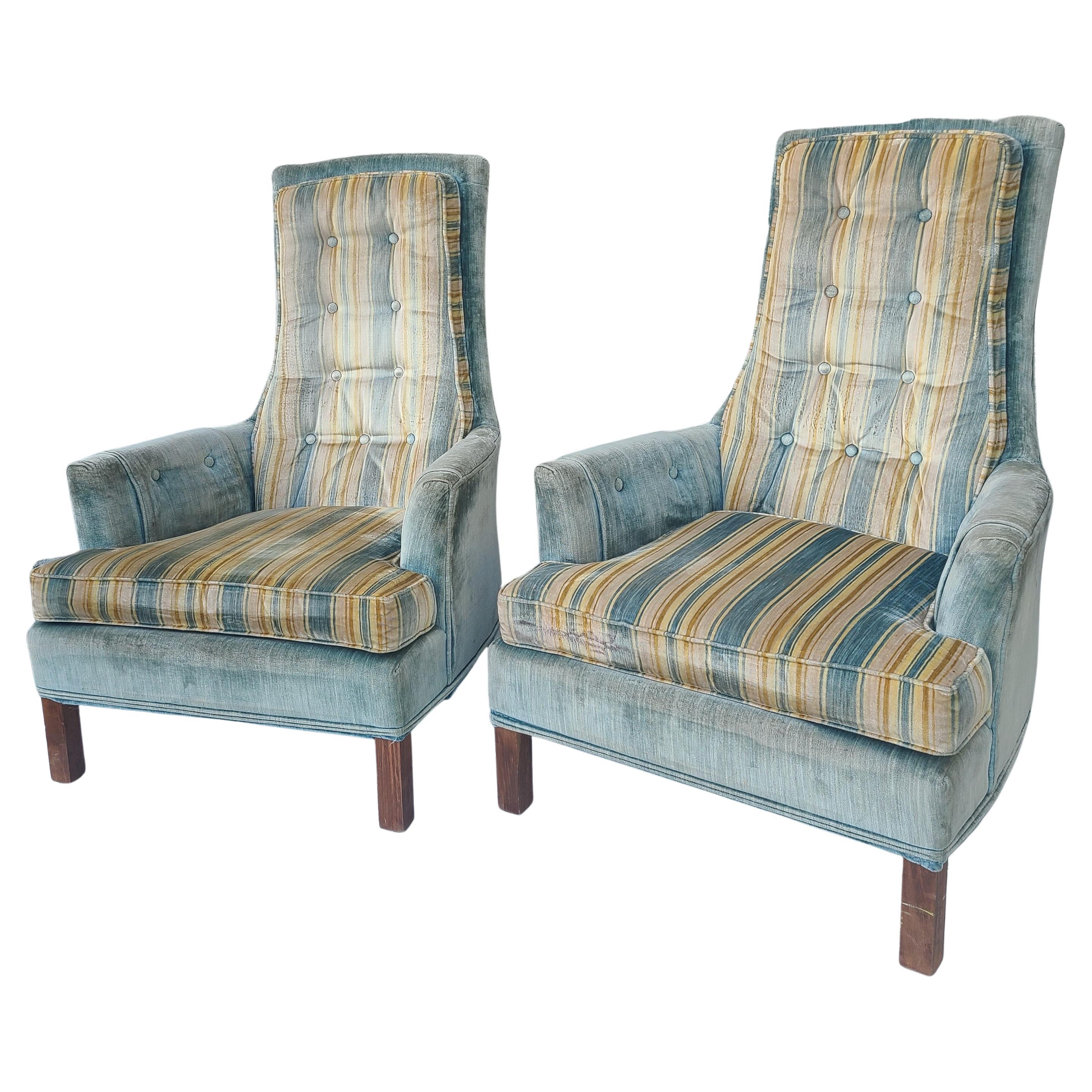 Pair High Back Lounge Chairs Broyhill Brasilia In Good Condition In Fraser, MI