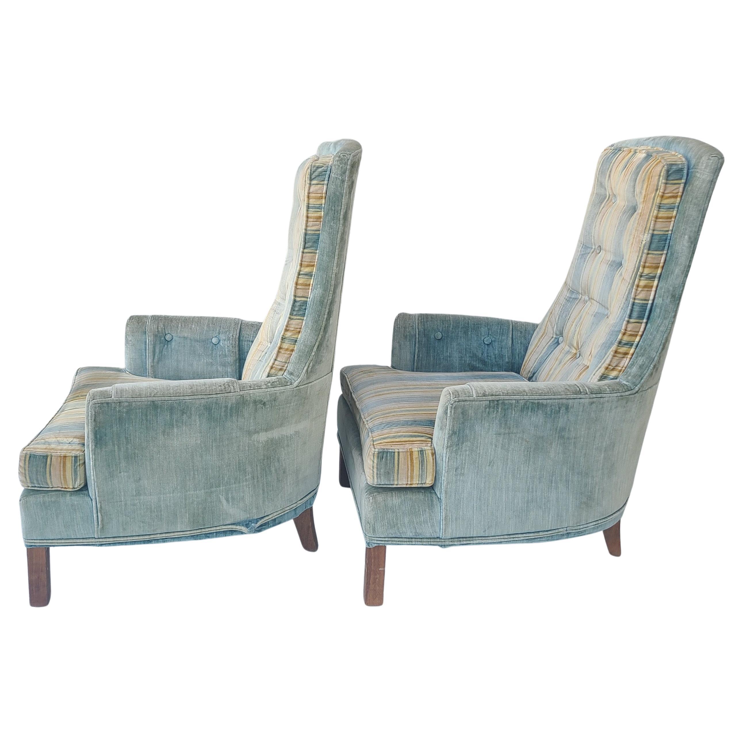 Late 20th Century Pair High Back Lounge Chairs Broyhill Brasilia