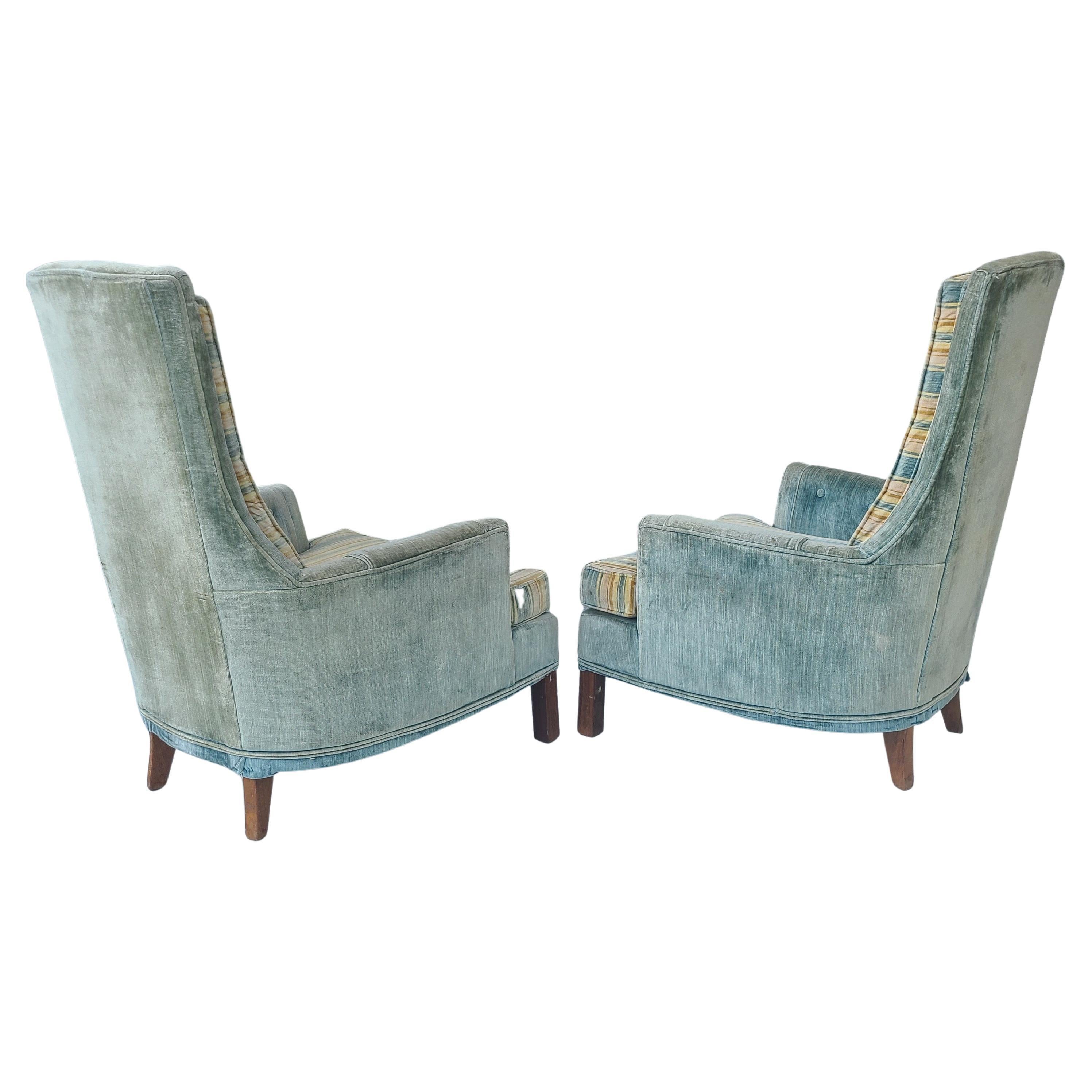 Upholstery Pair High Back Lounge Chairs Broyhill Brasilia