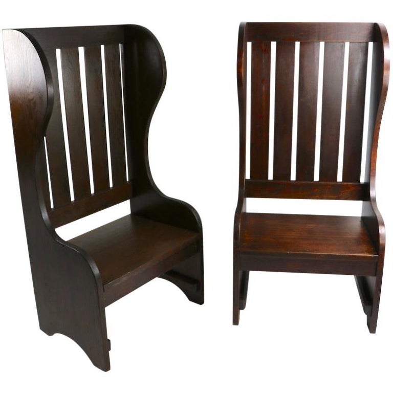Pair of High Back Mission Chairs For Sale at 1stDibs