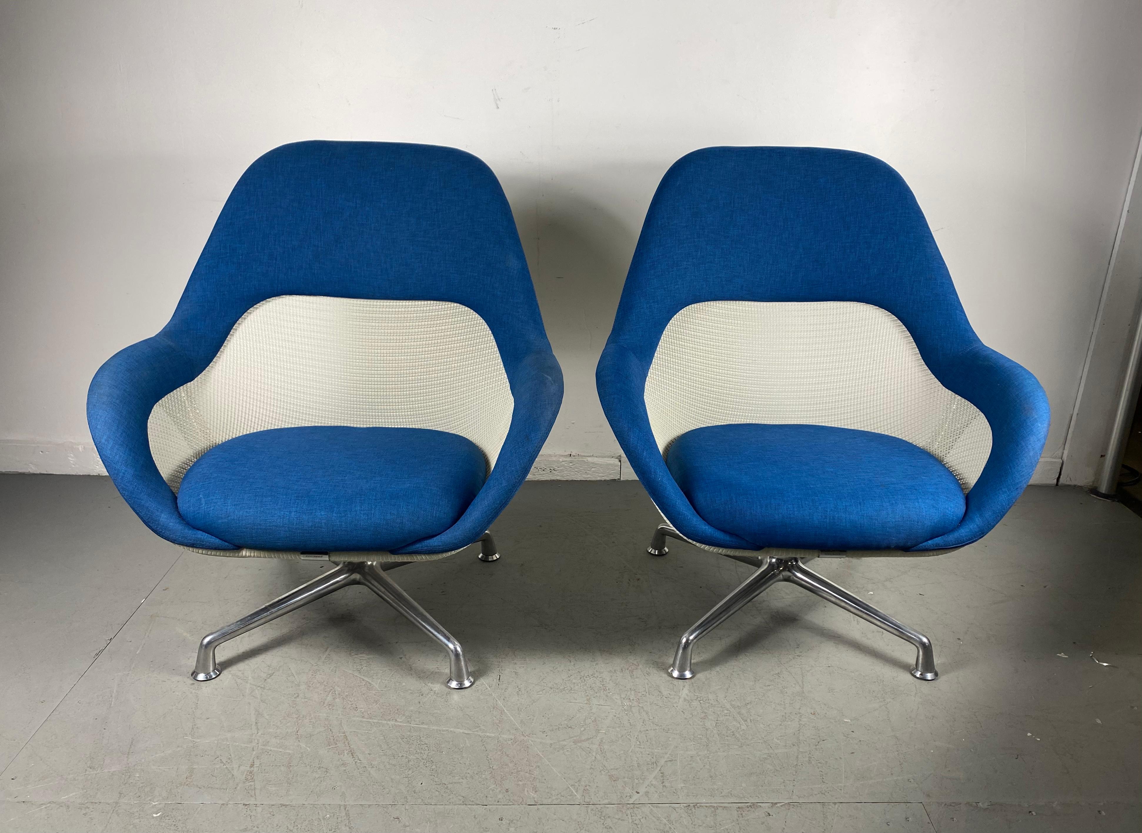 Pair High Back Modernist Swivel Lounge Chairs, 