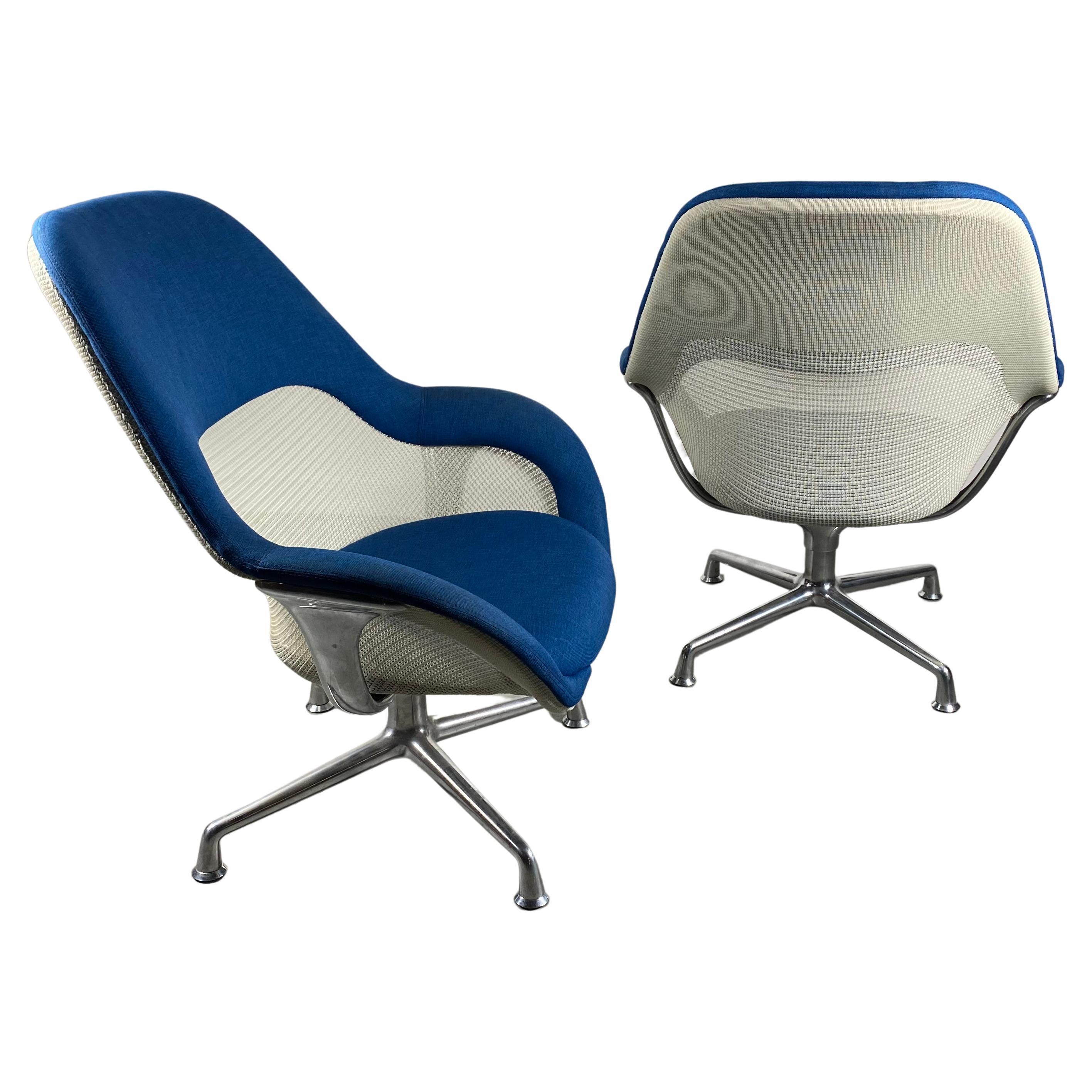 Pair High Back Modernist Swivel Lounge Chairs, " Coaleese" for Steelcase