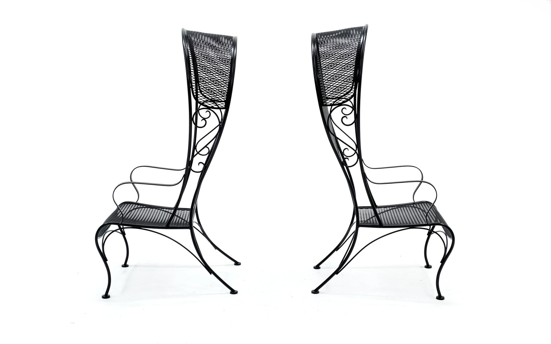 American Pair of High Back Outdoor Canopy Chairs by Russell Woodard Satin Black Excellent