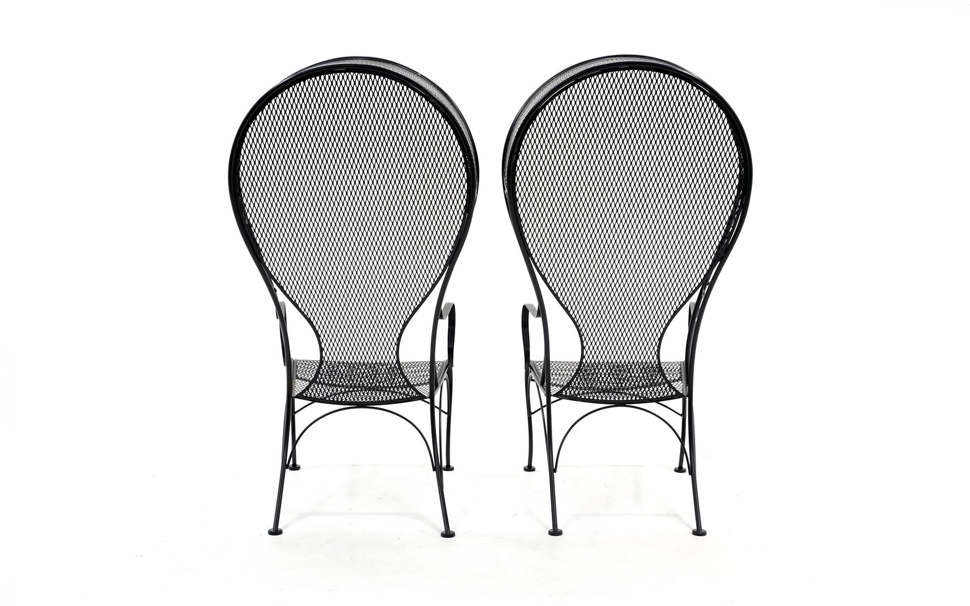 Powder-Coated Pair of High Back Outdoor Canopy Chairs by Russell Woodard Satin Black Excellent