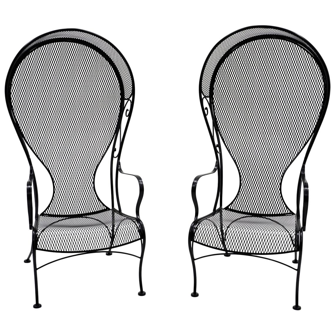 Pair of High Back Outdoor Canopy Chairs by Russell Woodard Satin Black Excellent