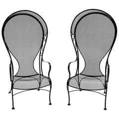 Pair of High Back Outdoor Canopy Chairs by Russell Woodard Satin Black Excellent