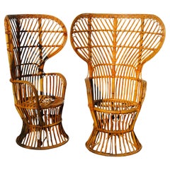 Pareja de sillones de ratán con respaldo alto Lio Carminati Italia Años 50