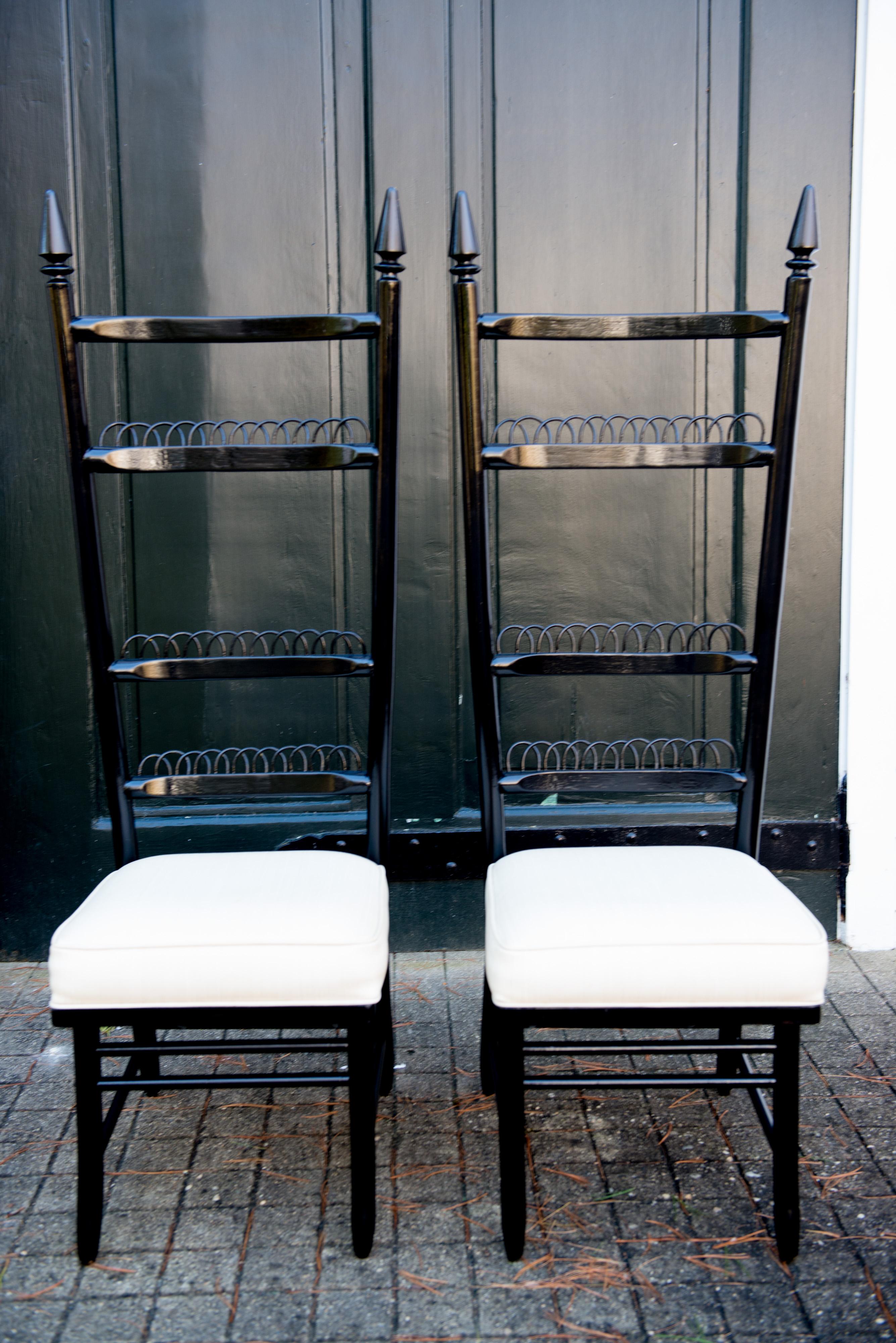 European Pair of High Ladder Back Chairs