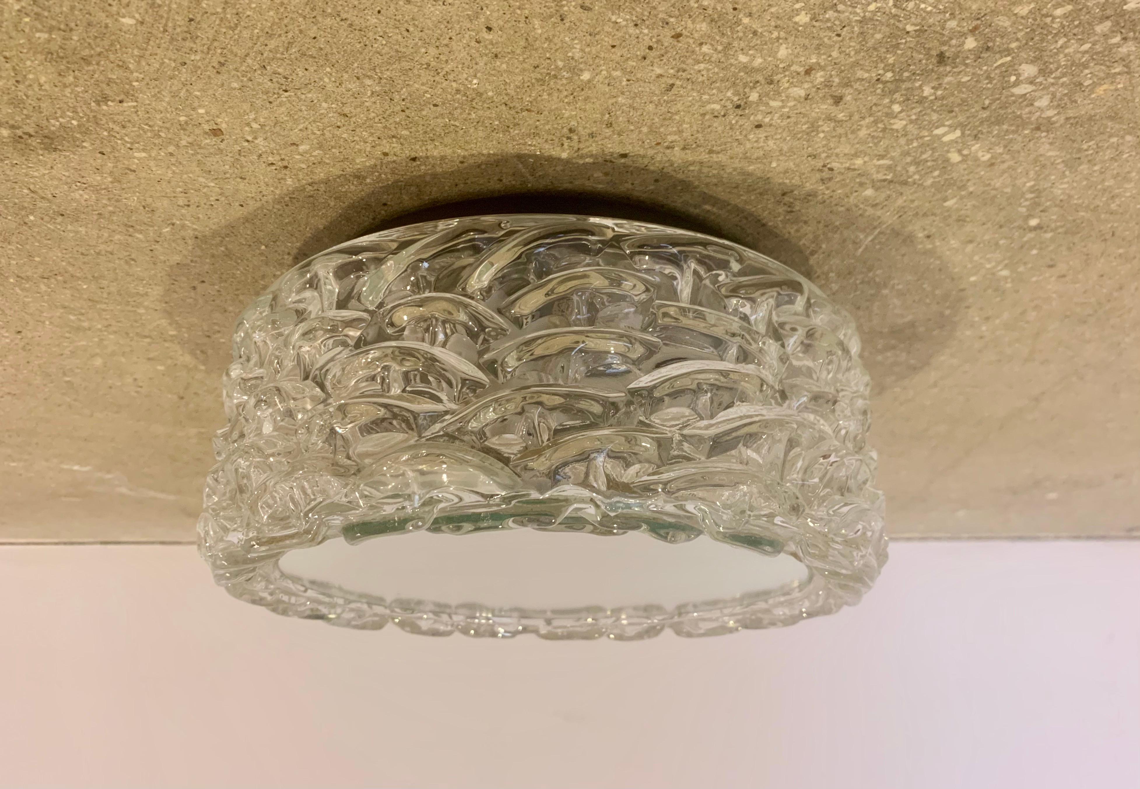 Pair of Hillebrand 1970s High Style Murano Glass Flush Ceiling Lights For Sale 1
