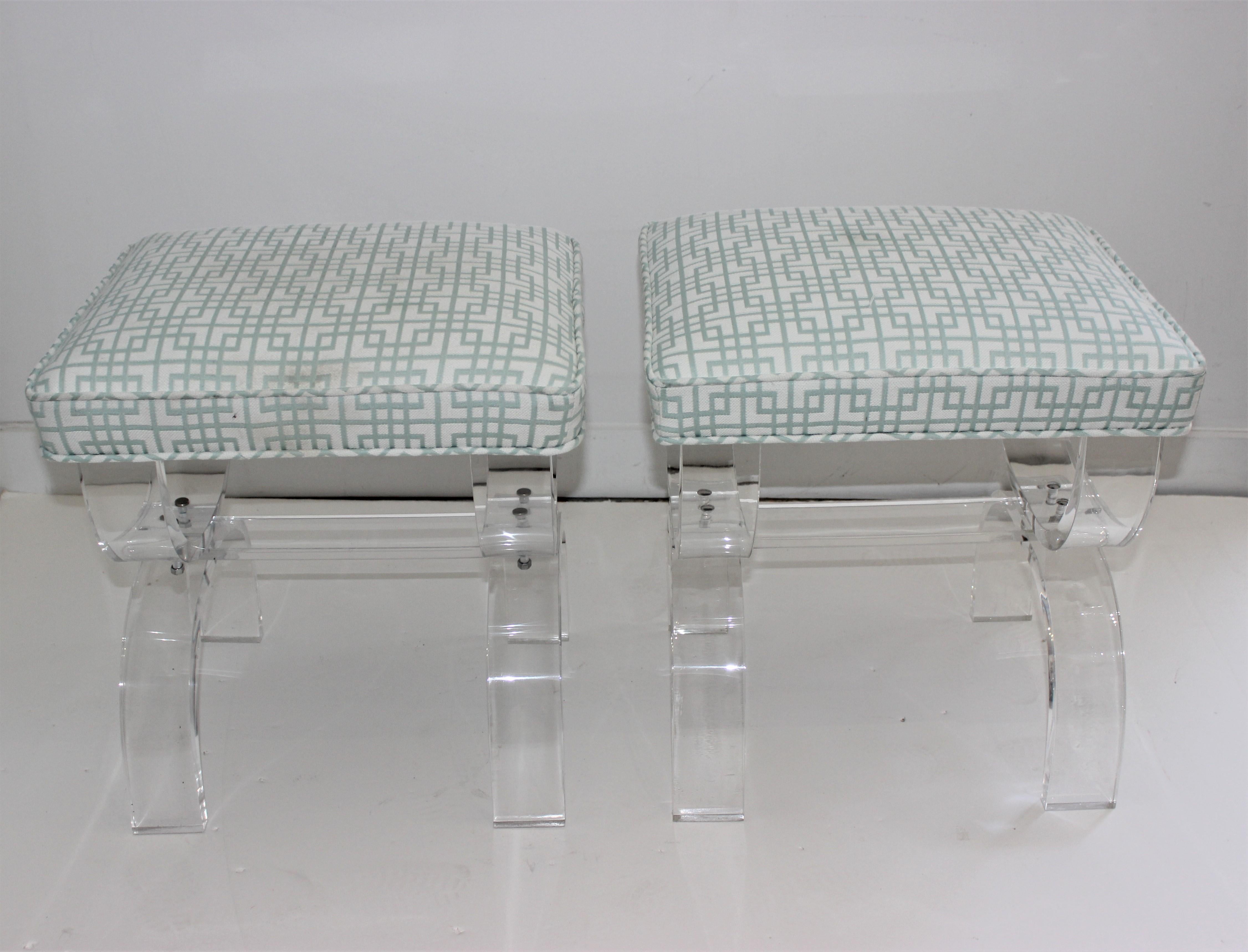 Polished Pair of Hollis Jones Style Lucite U-Benches