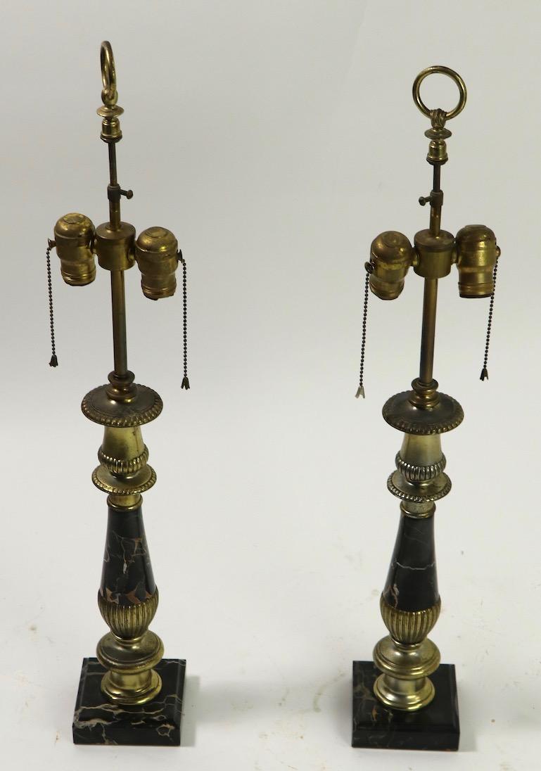 American Pair of Hollywood Regency Black Marble Table Lamps