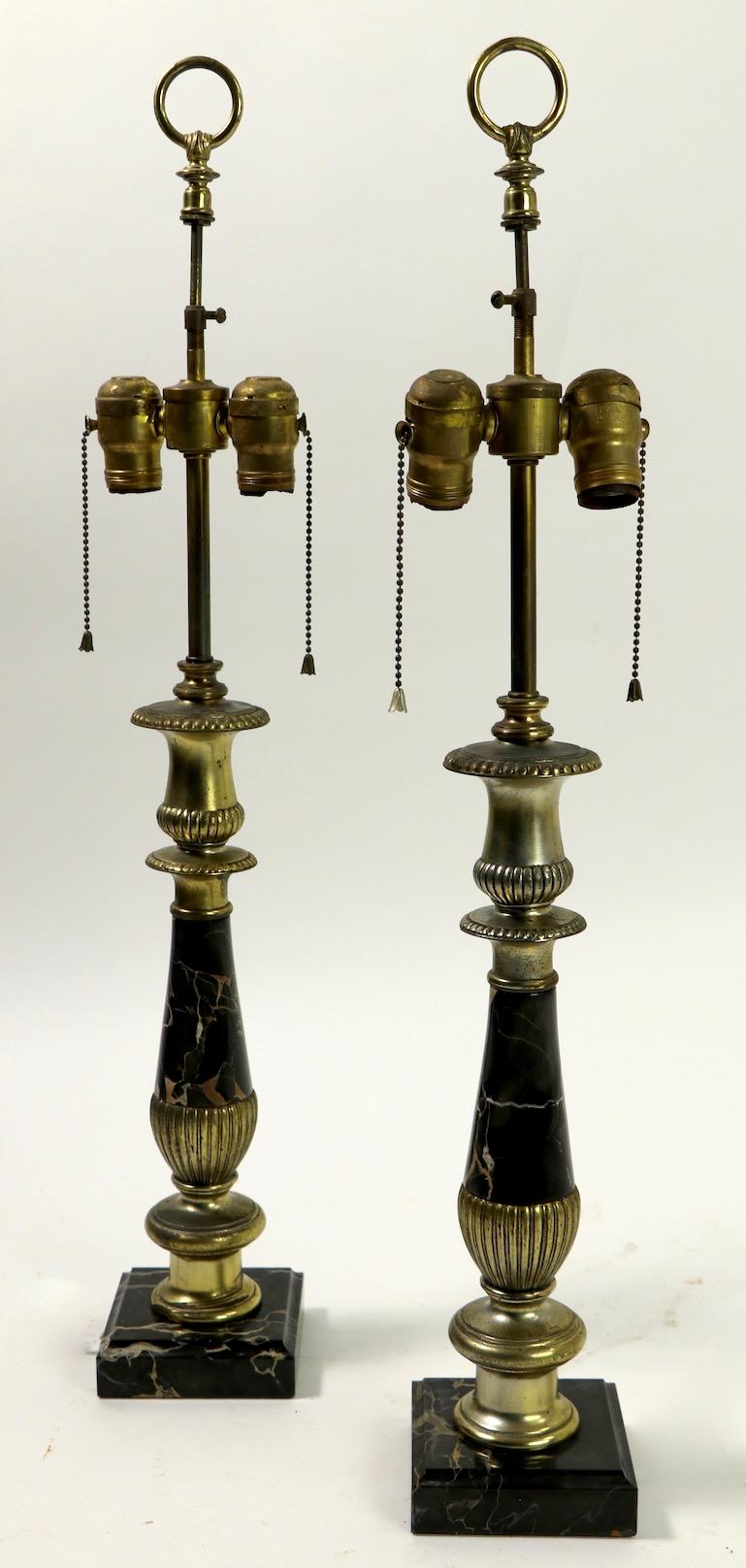 Pair of Hollywood Regency Black Marble Table Lamps 1