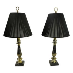 Pair of Hollywood Regency Black Marble Table Lamps