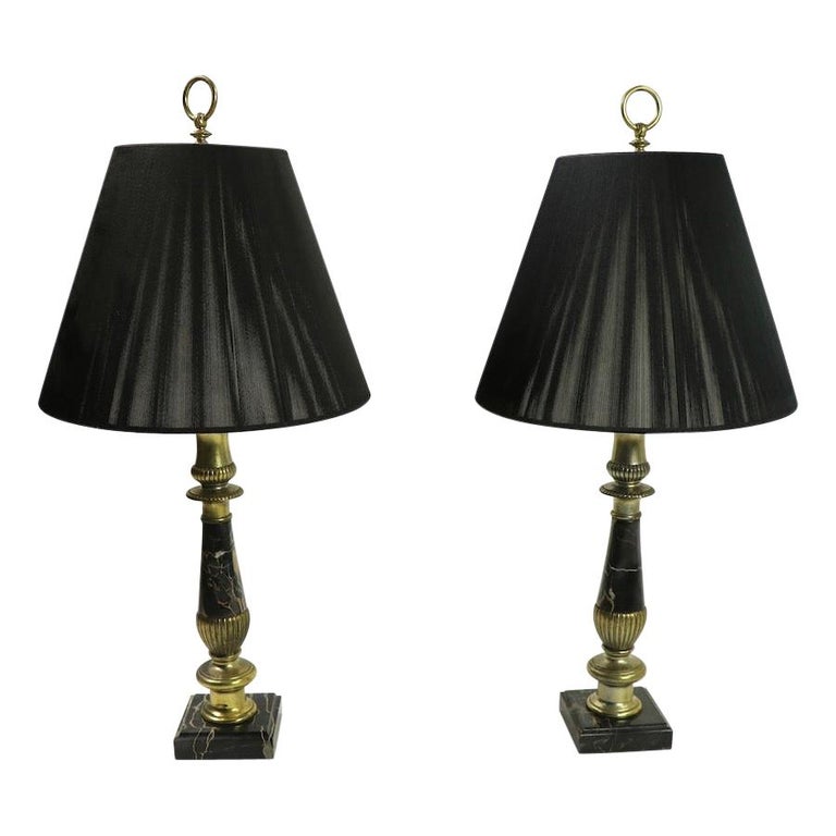 Pair of Hollywood Regency Black Marble Table Lamps at 1stDibs
