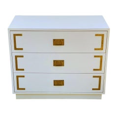 Pair Hollywood Regency Campaign Chests, Nightstands or Commodes in White & Brass