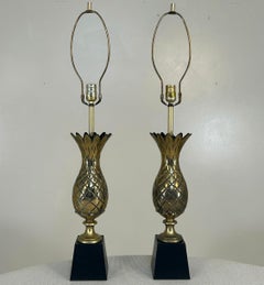 Pair Hollywood Regency cast pineapple lamps