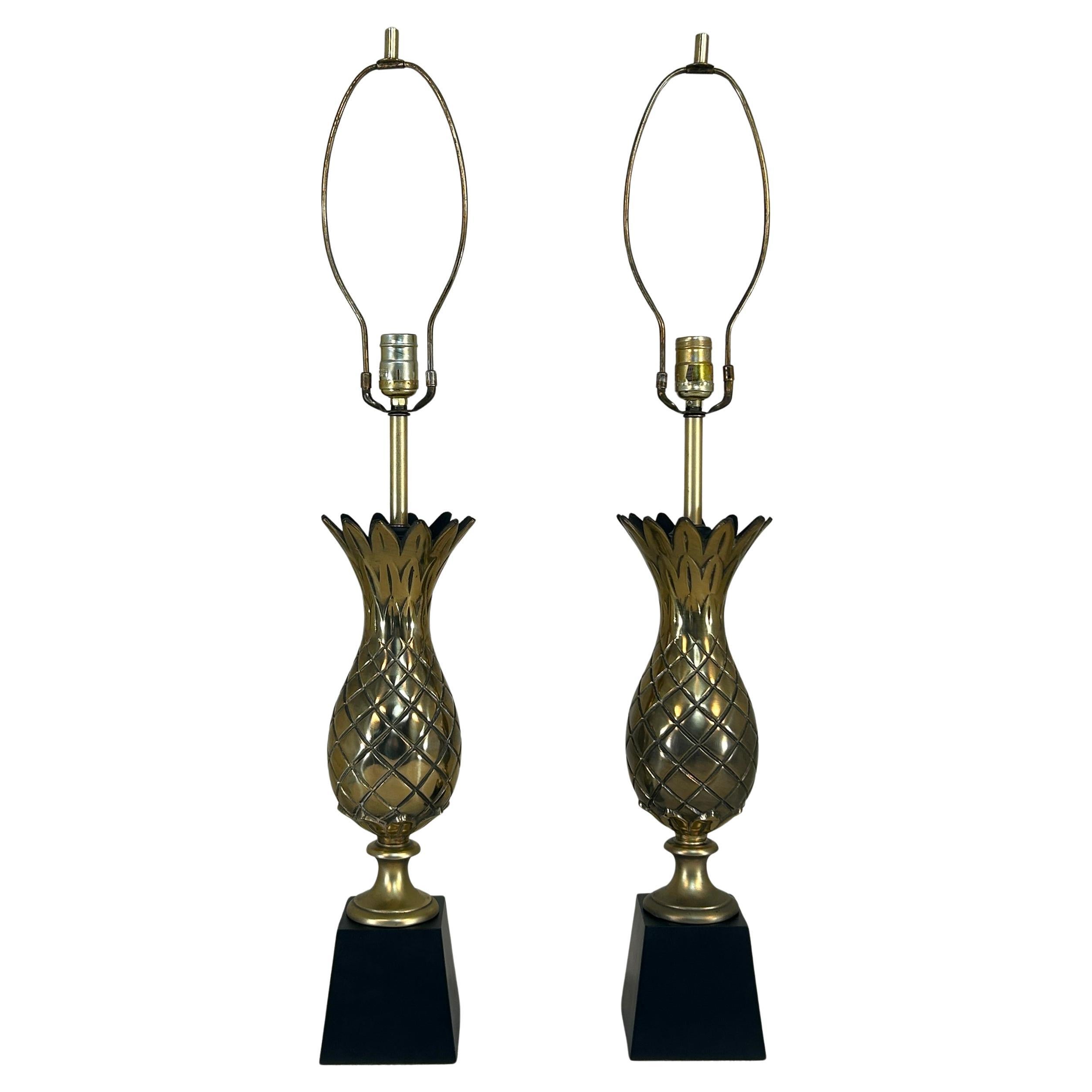 Pair Hollywood Regency cast pineapple lamps