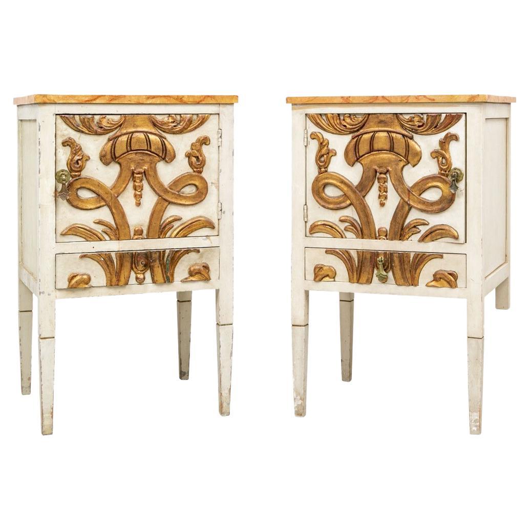 Pair Hollywood Regency Era Paint And Gilt Decorated Stands 