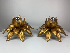 Pair Hollywood Regency Florentine brass ceiling mounts by Hans Kögl, 1960s