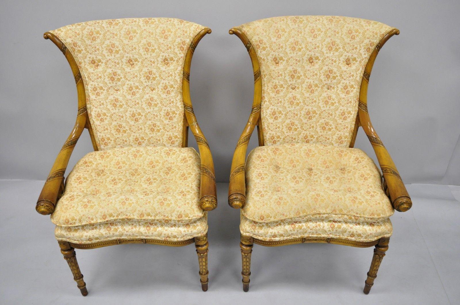 Pair Hollywood Regency French Cornucopia Hiprest Chairs after Grosfeld House 2