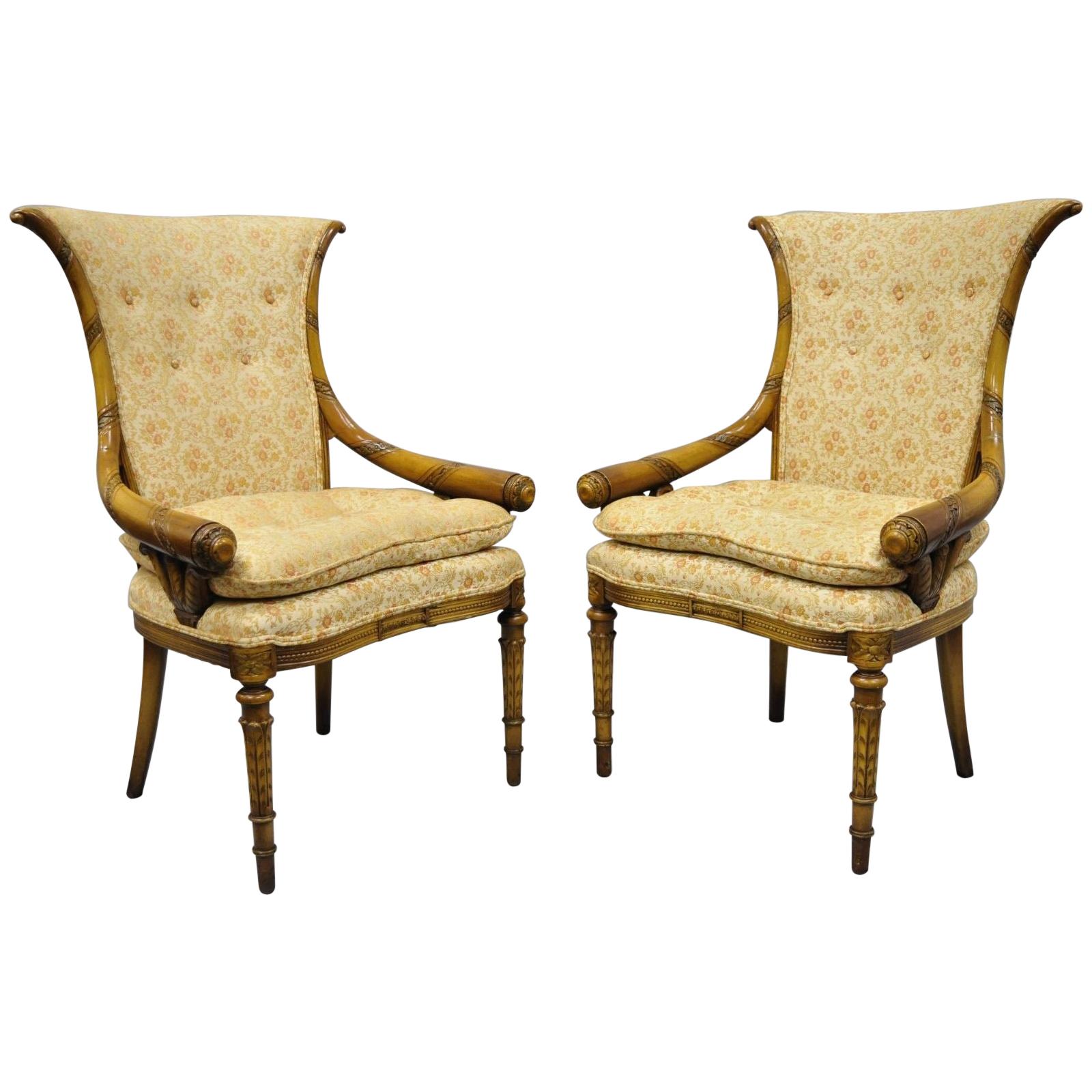 Pair Hollywood Regency French Cornucopia Hiprest Chairs after Grosfeld House