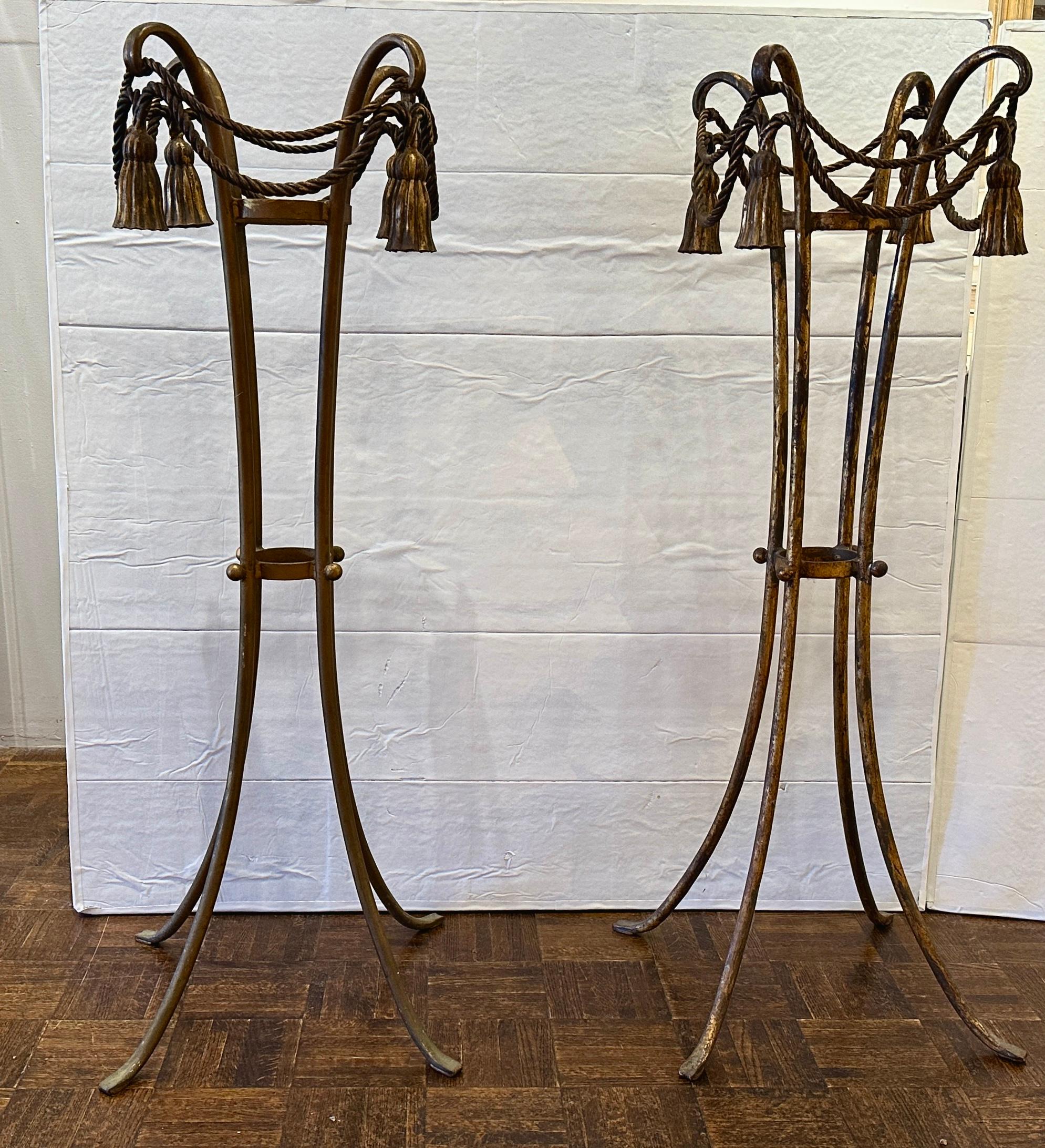 Pair of Hollywood Regency Gilt Iron Plant Stands For Sale 2